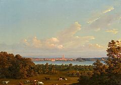 Wilhelm Riefstahl - Blick von der Kuhbruecke bei Neustrelitz ueber den Zierker See auf Stadt und Stadtkirche, 81606-1, Van Ham Kunstauktionen