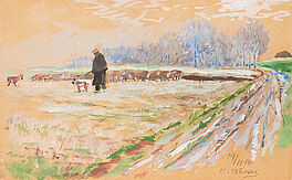Hugo Muehlig - Landschaft mit Schaefer und seinen Schafen, 69520-1, Van Ham Kunstauktionen