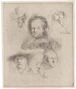 Rembrandt van Rijn - Studienblatt mit dem Kopf von Saskia und fuenf weiteren Koepfen, 74011-1, Van Ham Kunstauktionen