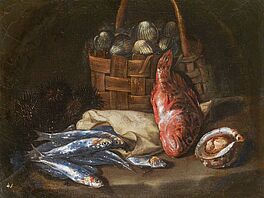 Giovanni Battista Recco - Stillleben mit Rotbarsch Sardinen Seeigel und Meeresfruechtekorb, 74237-1, Van Ham Kunstauktionen