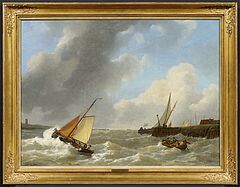Petrus Johannes Schotel - Boote bei stuermischer See in der Flussmuendung, 73593-4, Van Ham Kunstauktionen