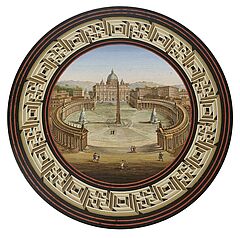 Vatikanische Werkstaetten - Aussergewoehnliche grosse Mikromosaik-Tischplatte mit Ansicht des Petersplatzes, 79118-1, Van Ham Kunstauktionen