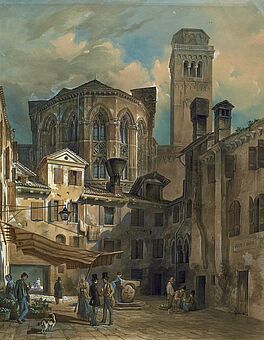 Andreas Achenbach - Blick auf den Campo San Rocco mit Santa Maria Gloriosa dei Frari in Venedig, 59410-1, Van Ham Kunstauktionen