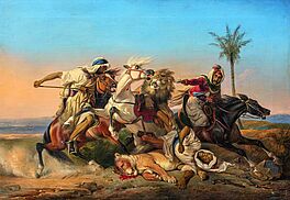 Raden Saleh Ben Jaggia - Kampf arabischer Reiter mit Loewen, 77645-1, Van Ham Kunstauktionen