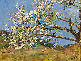 Fritz von Wille - Bluehender Kirschzweig mit Blick auf die Muellenborner Felder, 62733-19, Van Ham Kunstauktionen