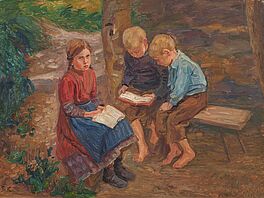 Friedrich Kallmorgen - Lesende Kinder im Garten, 77373-2, Van Ham Kunstauktionen