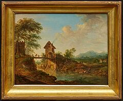 Franz Schuez - Flusslauf mit Bruecke im Voralpenland, 81743-1, Van Ham Kunstauktionen