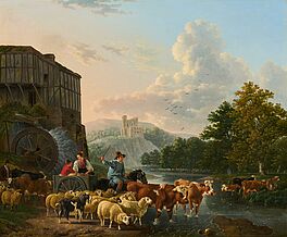 Leendert de d AE Koningh - Bauern mit Vieh an der Furt, 77377-2, Van Ham Kunstauktionen
