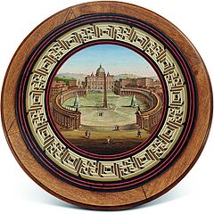 Vatikanische Werkstaetten - Aussergewoehnliche grosse Mikromosaik-Tischplatte mit Ansicht des Petersplatzes, 79118-1, Van Ham Kunstauktionen