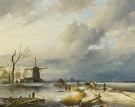 Johannes Franciscus Hoppenbrouwers - Eisfischer an einem hollaendischen Kanal, 59663-1, Van Ham Kunstauktionen
