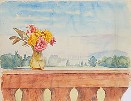 Kurt Kuehn - Blmenstrauss auf dem Balkon des Kuenstlers mit Ausblick auf den Waginger See, 76314-116, Van Ham Kunstauktionen