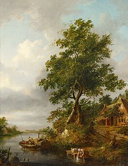 Cornelis Gerritsz Decker - Hollaendische Flusslandschaft mit Waescherin am Ufer, 52466-41, Van Ham Kunstauktionen
