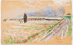 Hugo Muehlig - Landschaft mit Schaefer und seinen Schafen, 69520-1, Van Ham Kunstauktionen