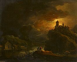 Johann Friedrich Alexander Thiele - Flusslandschaft mit Burg im Mondlicht, 73392-1, Van Ham Kunstauktionen
