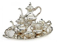 Sechsteiliges Kaffee- und Teeservice mit Rocaillerand, 58090-3, Van Ham Kunstauktionen