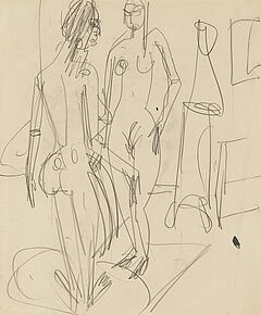 Ernst Ludwig Kirchner - Zwei stehende nackte Maedchen vor Ofen, 81220-2, Van Ham Kunstauktionen