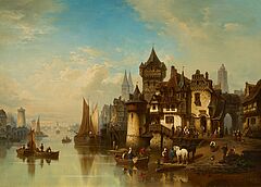 Hermann Meyerheim - Ideale Ansicht einer Hafenstadt in Flandern, 76818-1, Van Ham Kunstauktionen