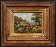 Hubert Kaplan - Bäuerliche Szene mit Kindern und Kalben, 80877-4, Van Ham Kunstauktionen