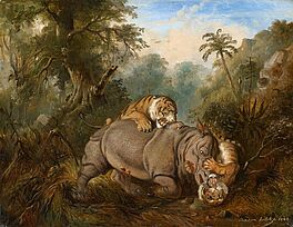 Raden Saleh Ben Jaggia - Kampf zwischen einem javanesischen Rhinozeros und zwei Tigern, 54999-1, Van Ham Kunstauktionen