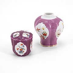 Meissen - Teedose und kleine Dose mit Purpurfond und Kakiemon-Reserven, 76821-100, Van Ham Kunstauktionen