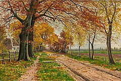 Walter Moras - Herbstliche Allee mit Spreewaldgehoeft, 81153-5, Van Ham Kunstauktionen