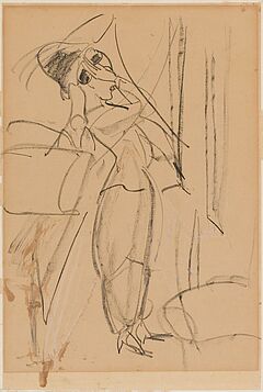 Ernst Ludwig Kirchner - Vor dem Spiegel - Frau in modischem Kostuem einen Hut aufprobierend, 56349-1, Van Ham Kunstauktionen