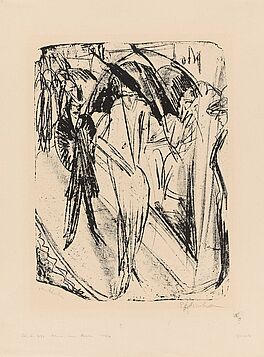 Ernst Ludwig Kirchner - Dame im Regen Cocotte vor Schaufenster auf weiss, 68002-32, Van Ham Kunstauktionen