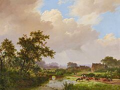 Marianus Adrianus Koekkoek - Weite hollaendische Landschaft mit Kuehen an der Furt, 59654-1, Van Ham Kunstauktionen