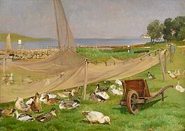 Entenschar unter trocknenden Fischernetzen, 80888-10, Van Ham Kunstauktionen