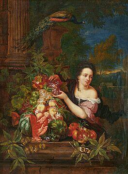 Hieronymus Galle - Parklandschaft mit vornehmer Dame neben einem praechtigen Fruechtestillleben, 81500-5, Van Ham Kunstauktionen