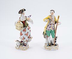 Meissen - Pendants Schaefer mit Hund und Schaeferin mit Vogelbauer, 76288-7, Van Ham Kunstauktionen