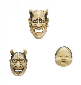 Drei Netsuke Hannya- und Okame-Maske, 65081-25, Van Ham Kunstauktionen
