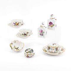 Meissen - 2 Trembleusen kleine Dose 2 Teedosen eine Blattschale amp Tintenfass, 76821-109, Van Ham Kunstauktionen