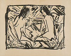 Otto Mueller - Ein sitzendes und ein kniendes Maedchen unter Blaettern, 75293-1, Van Ham Kunstauktionen