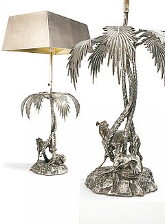 Valenti - Paar ausgefallene Tischleuchten mit Palmen und Windhunden, 80630-1, Van Ham Kunstauktionen