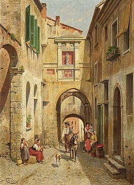 Jacques Francois Carabain - Italienische Gassen in Taggia in Ligurien, 76662-1, Van Ham Kunstauktionen