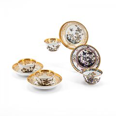 Meissen - Vier Koppchen und Untertassen mit ueberdekoriertem Vogel-Fels-Dekor, 76821-31, Van Ham Kunstauktionen