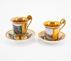 Drei Tassen amp Untertassen mit Landschaftsansichten, 76821-240, Van Ham Kunstauktionen