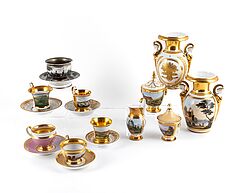 2 Vasen 2 Zuckerdosen 5 Tassen mit UT Milchkaennchen amp Schale, 76821-113, Van Ham Kunstauktionen