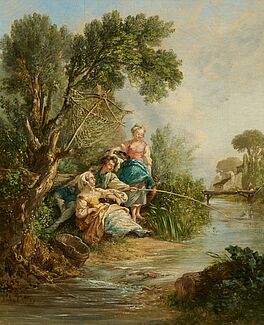 Franzoesische Schule - Angler und zwei Maedchen am Fluss, 60171-2, Van Ham Kunstauktionen