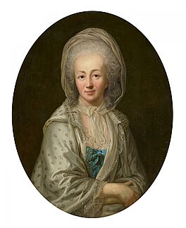 Anton Graff - Bildnis der Marie Madeleine Platzmann Berlin 1752-1790 im gepunkteten weissen Seidenkleid, 81526-1, Van Ham Kunstauktionen