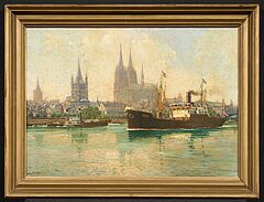 Hans Bohrdt - Dampfer auf dem Rhein vor der Altstadt von Koeln, 75330-1, Van Ham Kunstauktionen