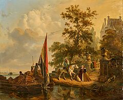 Ferdinand Marinus - Koenigliche Barke am Scheldeufer vor einem Schloss, 73421-1, Van Ham Kunstauktionen