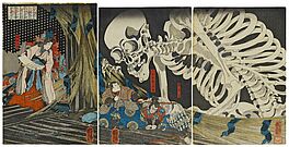 Kuniyoshi Utagawa - Holzschnitt Triptychon Das Riesenskelett erscheint vor Mitsukuni, 68001-22, Van Ham Kunstauktionen