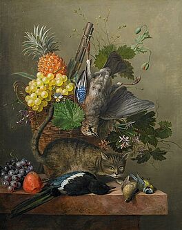 Gabriel Henriques de Castro - Jagdstillleben mit einer Katze vor einem Fruechtekorb und erlegten Singvoegeln, 60796-1, Van Ham Kunstauktionen