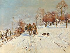 Hugo Muehlig - Winterlandschaft mit Jaegern, 80609-13, Van Ham Kunstauktionen