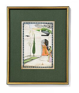 Drei praechtig gekleidete Frauen im Garten einem Vogel lauschend, 75863-93, Van Ham Kunstauktionen