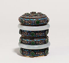 Teedose mit zwei Armreifen und Jadeblumen, 70004-8, Van Ham Kunstauktionen