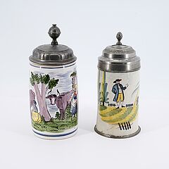 Walzenkrug mit Bäuerin und Walzenkrug mit Spaziergänger, 79909-12, Van Ham Kunstauktionen
