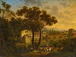Hippolyte Lecomte - Ideale Landschaft mit Reisenden vor den Toren einer norditalienischen Stadt, 59805-1, Van Ham Kunstauktionen